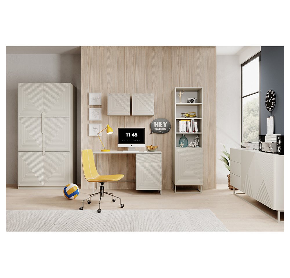 Lomadox Büromöbel-Set ADARE-141, (Spar-Set, 6-tlg., Hängeschränke Kleiderschrank Regal Schreibtisch Sideboard), in kaschmir mit gerillter Front und Metallgestell, Push-to-Open von Lomadox