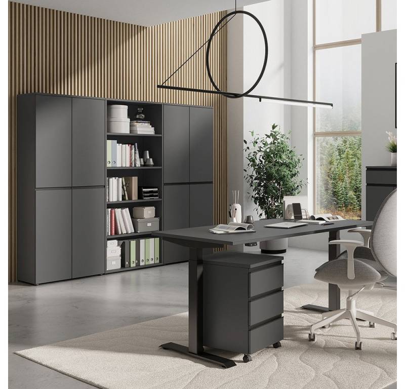 Lomadox Büromöbel-Set BETHANY-01, (Spar-Set, 5-tlg., Aktenschränke Aktenregal Rollcontainer Schreibtisch), Homeoffice, graphit, Schreibtisch 180cm von Lomadox