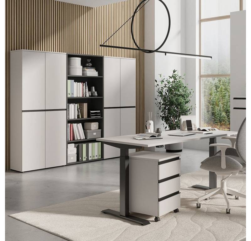 Lomadox Büromöbel-Set BETHANY-01, (Spar-Set, 5-tlg., Aktenschränke Aktenregal Rollcontainer Schreibtisch), Homeoffice, kaschmir, Schreibtisch cm von Lomadox