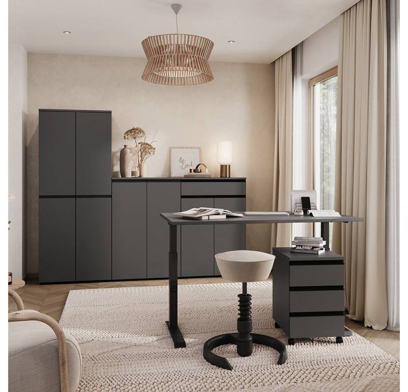 Lomadox Büromöbel-Set BETHANY-01, (Spar-Set, 5-tlg., Aktenschränke Rollcontainer Schreibtisch), Homeoffice, graphit, Schreibtisch 180cm von Lomadox