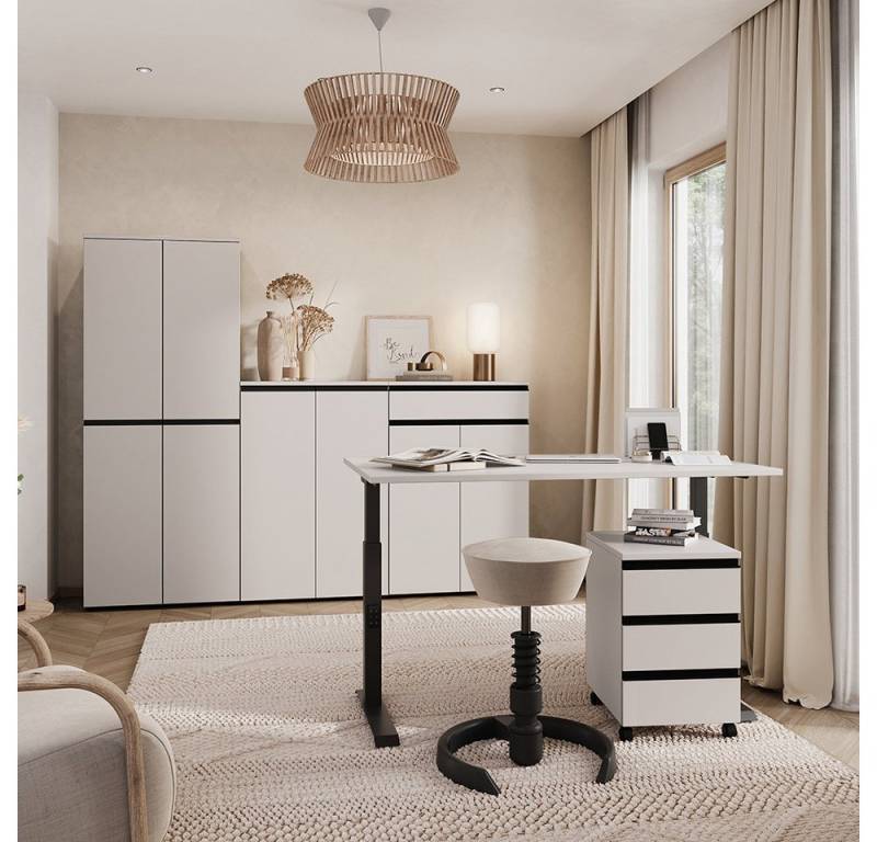Lomadox Büromöbel-Set BETHANY-01, (Spar-Set, 5-tlg., Aktenschränke Rollcontainer Schreibtisch), Homeoffice, kaschmir, Schreibtisch cm von Lomadox
