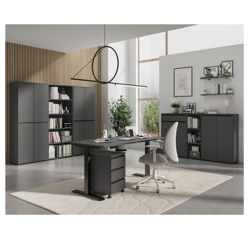 Lomadox Büromöbel-Set BETHANY-01, (Spar-Set, 8-tlg., Aktenschränke Aktenregale Rollcontainer Schreibtisch), Homeoffice, graphit, Schreibtisch 140cm von Lomadox
