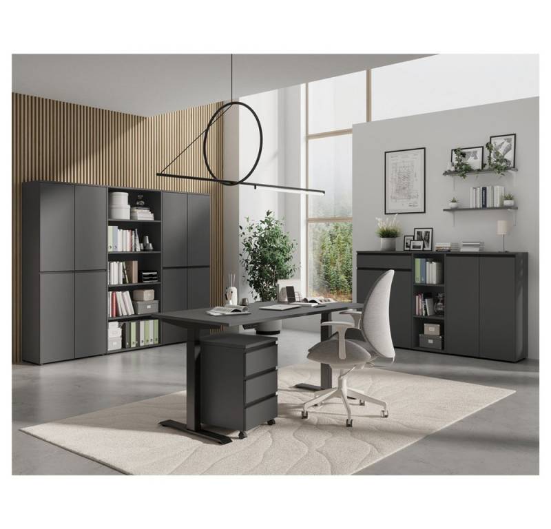Lomadox Büromöbel-Set BETHANY-01, (Spar-Set, 8-tlg., Aktenschränke Aktenregale Rollcontainer Schreibtisch), Homeoffice, graphit, Schreibtisch 140cm von Lomadox