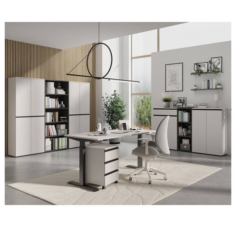 Lomadox Büromöbel-Set BETHANY-01, (Spar-Set, 8-tlg., Aktenschränke Aktenregale Rollcontainer Schreibtisch), Homeoffice, kaschmir, Schreibtisch cm von Lomadox