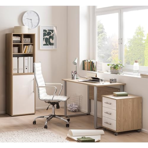 Lomadox Büromöbel Set 3-teilig mit Schreibtisch Aktenschrank und Rollcontainer modern in Eiche mit weiß von Lomadox