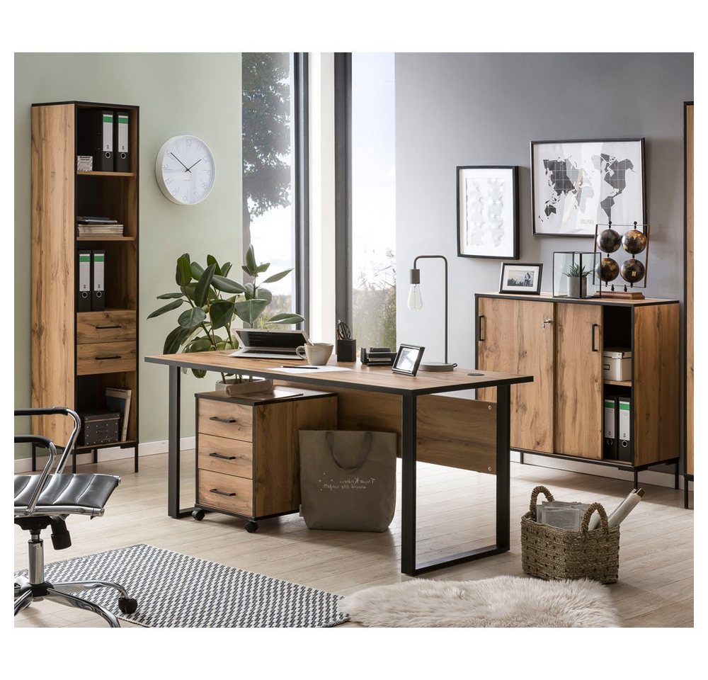 Lomadox Büromöbel-Set FALUN-80, (Spar-Set, 4-tlg., Computertisch Container Aktenregal Schrank), Büroschrank Schreibtisch Aktenschrank Regal Rollcontainer Eiche von Lomadox