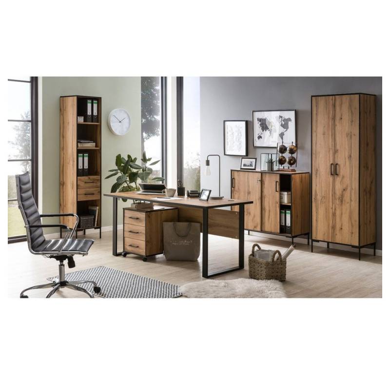 Lomadox Büromöbel-Set FALUN-80, (Spar-Set, 5-tlg., Aktenregal Aktenschrank Büroschrank Container Computertisch), Büro Komplettset Schreibtisch Rollcontainer Aktenschränke Eiche modern von Lomadox