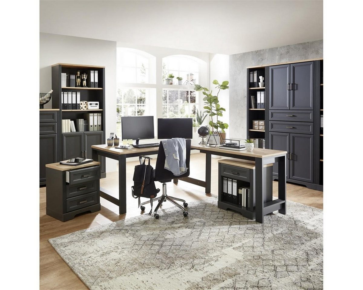 Lomadox Büromöbel-Set JUELICH-36-O, (Spar-Set, 7-tlg., Aktenschrank Büroschrank Aktenregal Rollcontainer Schreibtisch), Büro Kombi inkl. JÜLICH-36 in Graphit mit Artisan Eiche Nb. von Lomadox