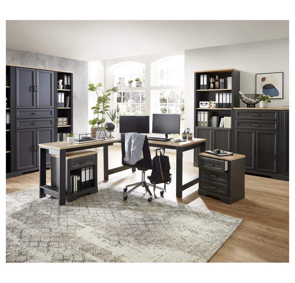 Lomadox Büromöbel-Set JUELICH-36-O, (Spar-Set, 8-tlg., Aktenschrank Aktenregal Regal Container Schreibtisch), Büroschrank Set mit Winkelschreibtisch in Graphit mit Artisan Eiche von Lomadox