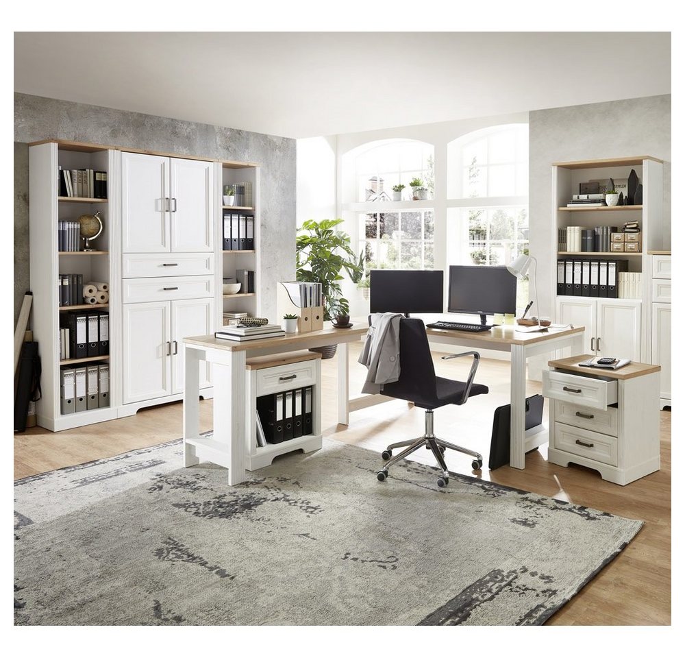 Lomadox Büromöbel-Set JUELICH-36-O, (Spar-Set, 8-tlg., Aktenschrank Büroschrank Aktenregal Rollcontainer Schreibtisch), Arbeitszimmer Set inkl. JÜLICH-36 in Pinie hell mit Artisan Eiche Nb. von Lomadox