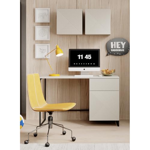 Lomadox Büromöbel-Set Jugendzimmer-Set Kaschmir mit gerillter Front 3-teilig, 2 Hängeschränke, Schreibtisch grifflos, Push-to-Open, Metallgestell schwarz von Lomadox