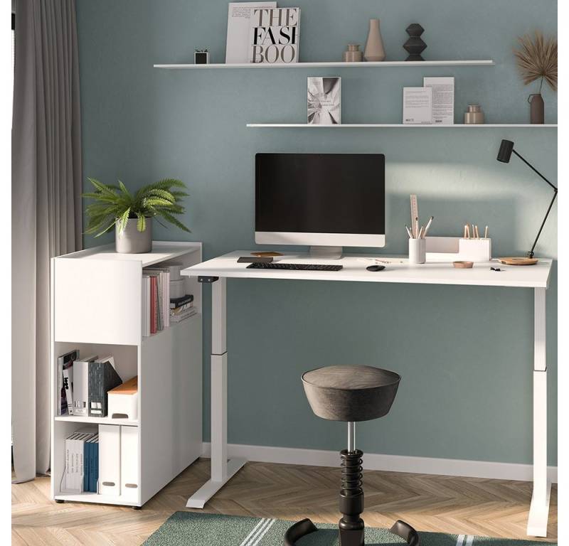 Lomadox Büromöbel-Set MEMPHIS-01, (Spar-Set, 2-tlg., Raumteiler Computertisch), weiß, mit Schreibtisch 180x80cm, stufenlos elektrisch verstellbar von Lomadox