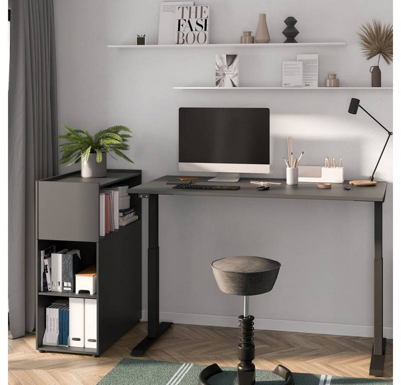 Lomadox Büromöbel-Set MEMPHIS-01, (Spar-Set, 2-tlg., Regal Computertisch), Raumteiler in graphit, mit Schreibtisch 120x80cm von Lomadox