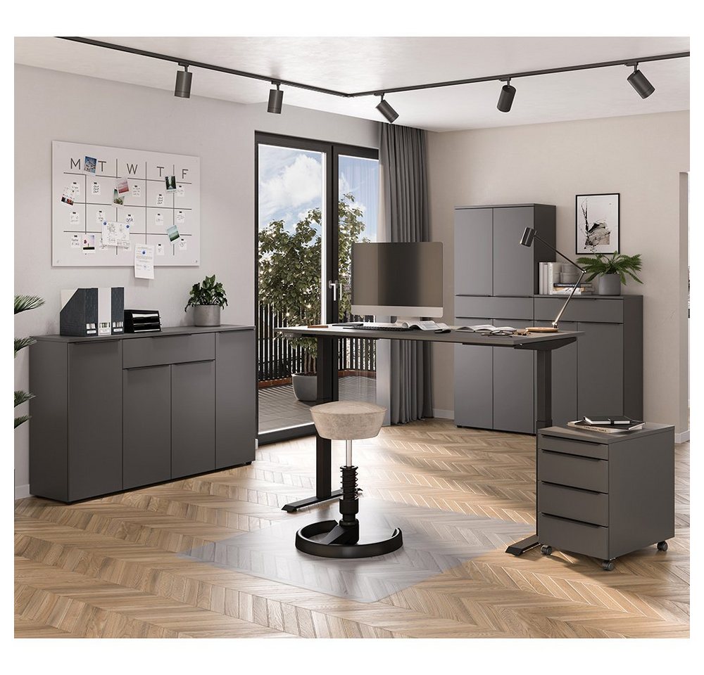 Lomadox Büromöbel-Set MEMPHIS-01, (Spar-Set, 5-tlg., Aktenschrank Büroschrank Sideboard Rollcontainer Computertisch), Büroausstattung in graphit, mit Schreibtisch 140x80cm von Lomadox