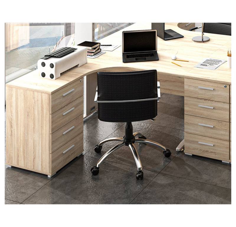 Lomadox Büromöbel-Set ORLEANS-131, (Spar-Set, 3-tlg., Schreibtisch Büro Container), in Eiche Schubkästen abschließbar Bürotisch von Lomadox