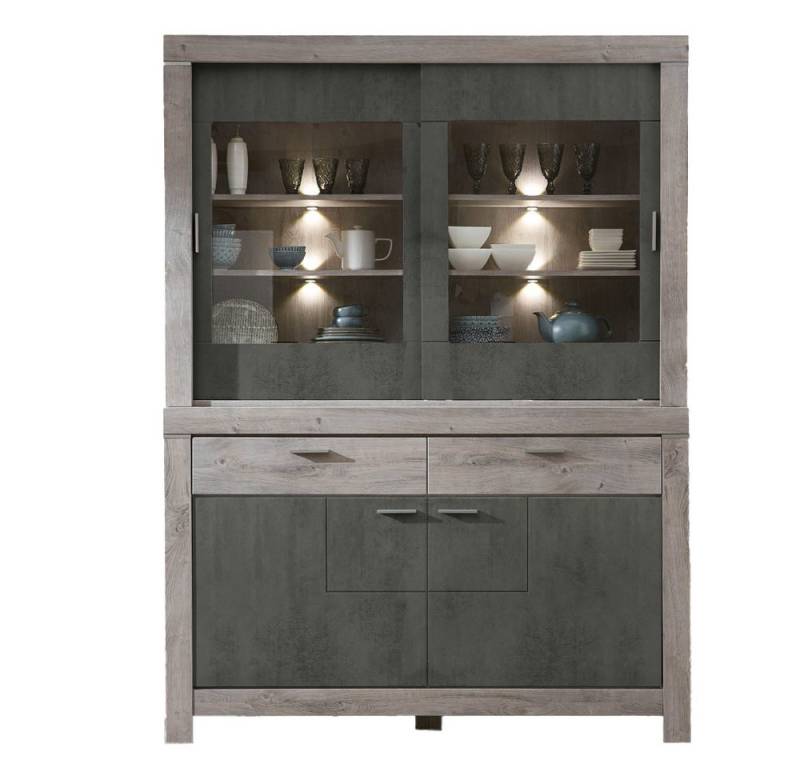 Lomadox Buffet GRONAU-55 Großer schrank in Betonoxid und Haveleiche Nb. inkl. LED 157x211x43cm von Lomadox