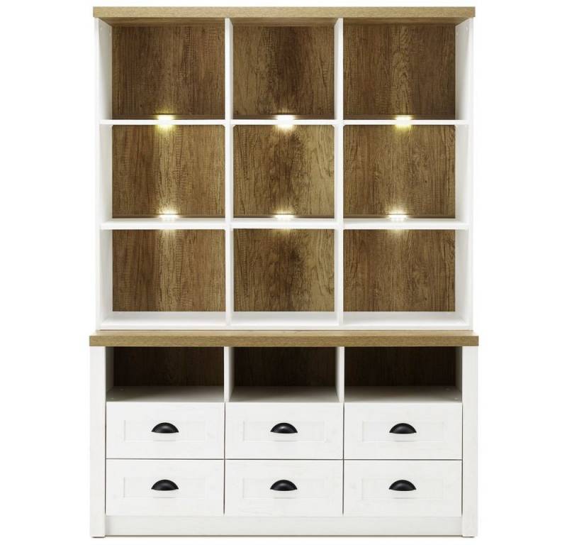 Lomadox Buffet PISA-61 Pinie weiß mit Eiche hell inkl. Beleuchtung 130/179/43cm von Lomadox