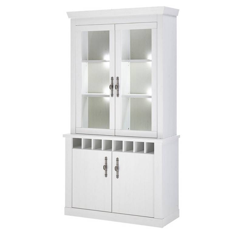 Lomadox Buffet RAPLA-61 Vitrinenschrank in Pinie weiß, 110 cm breit, mit Flaschenregal von Lomadox