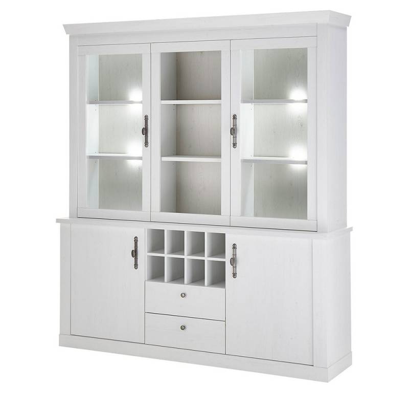 Lomadox Buffet RAPLA-61 Vitrinenschrank in Pinie weiß, 184 cm breit, mit Flaschenregal von Lomadox