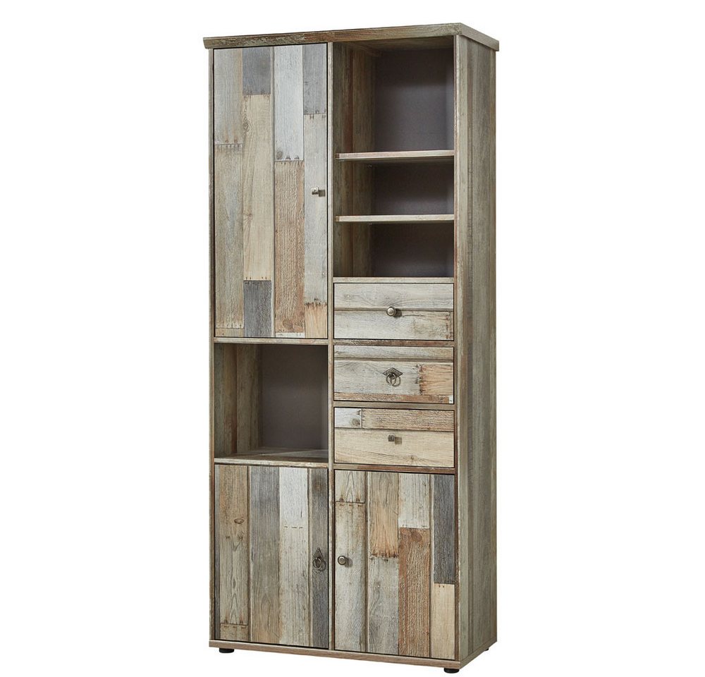 Lomadox Bücherregal BRANSON-36, Vorratsschrank Stauraumelement Vintage Driftwood Braun 83/188/39 cm von Lomadox