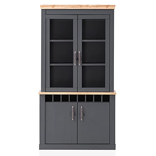 Lomadox Buffetvitrine Vitrinenschrank Küchenbuffet Landhaus in anthrazit mit Wotan Eiche Nb., B/H/T ca. 110/201/38 cm Lomadox Buffetvitrine Vitrinenschrank Küchenbuffet Landhaus in anthrazit mit Wotan Eiche Nb., B/H/T ca. 110/201/38 cm von Lomadox