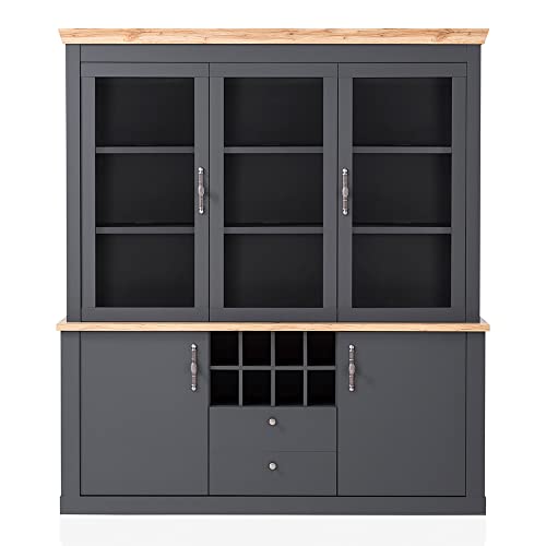 Lomadox Buffetvitrine Vitrinenschrank Küchenbuffet Landhaus in anthrazit mit Wotan Eiche Nb., B/H/T ca. 184/205/44 cm Lomadox Buffetvitrine Vitrinenschrank Küchenbuffet Landhaus in anthrazit mit Wotan Eiche Nb., B/H/T ca. 184/205/44 cm von Lomadox