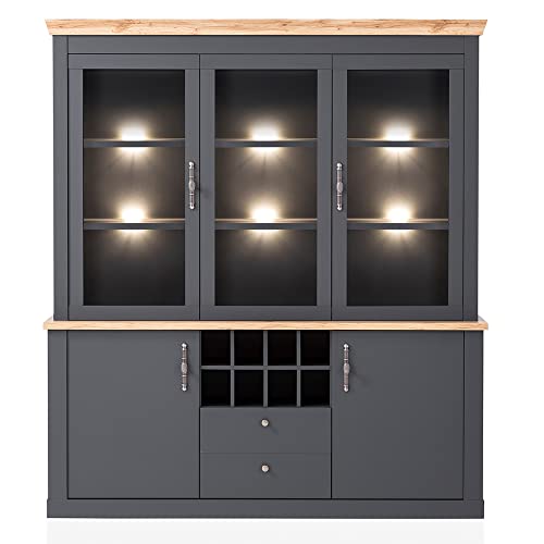 Lomadox Buffetvitrine Vitrinenschrank Küchenbuffet Landhaus inkl. Beleuchtung in anthrazit mit Wotan Eiche Nb., B/H/T ca. 184/205/44 cm Lomadox Buffetvitrine Vitrinenschrank Küchenbuffet Landhaus inkl. Beleuchtung in anthrazit mit Wotan Eiche Nb., B/H/T ca. 184/205/44 cm von Lomadox