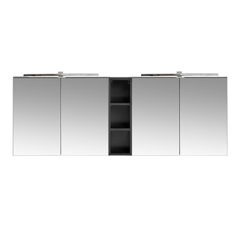 Lomadox Doppel-Spiegelschrank, 180cm, LED-Beleuchtung, matt schwarz, inkl. Steckdose im Innenraum von Lomadox