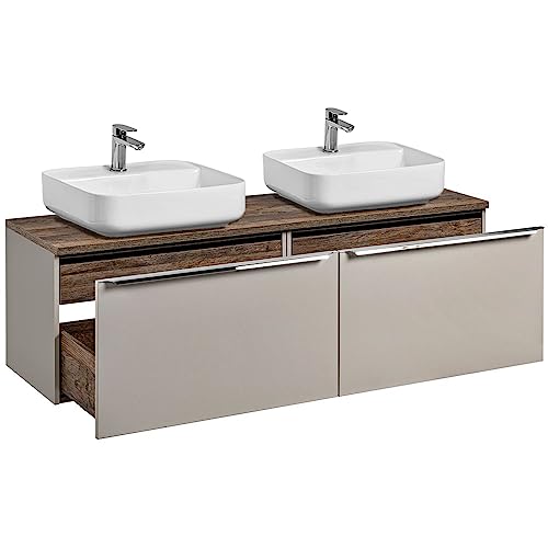 Lomadox Doppel Waschtisch Unterschrank Set 160cm, in Taupe mit Vintage Eiche, 2 Keramik-Aufsatz Waschbecken, Softclose-Schubkästen, B/H/T ca.: 160,4/62,5/46 cm Lomadox Doppel Waschtisch Unterschrank Set 160cm, in Taupe mit Vintage Eiche, 2 Keramik-Aufsatz Waschbecken, Softclose-Schubkästen, B/H/T ca.: 160,4/62,5/46 cm von Lomadox
