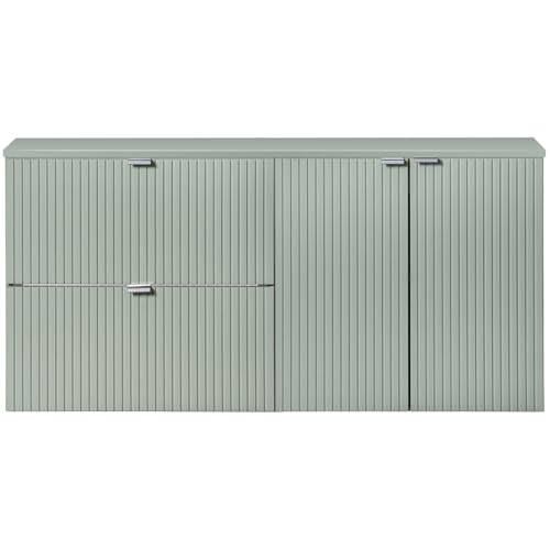 Lomadox Doppel-Waschtischunterschrank 120cm, grün, gerillte Front, hängende Montage, geringe Tiefe 40cm von Lomadox