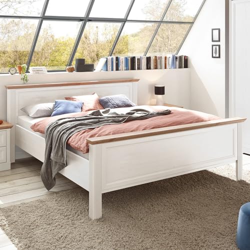 Lomadox Doppelbett Bett 180x200 cm Pinie weiß mit Eiche von Lomadox