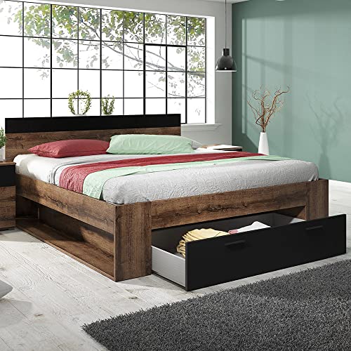 Lomadox Doppelbett mit Schubkasten Liegefläche 160x200 cm in Eiche Monastery Nb. mit schwarz, B/H/T: ca. 166/90/205 cm von Lomadox