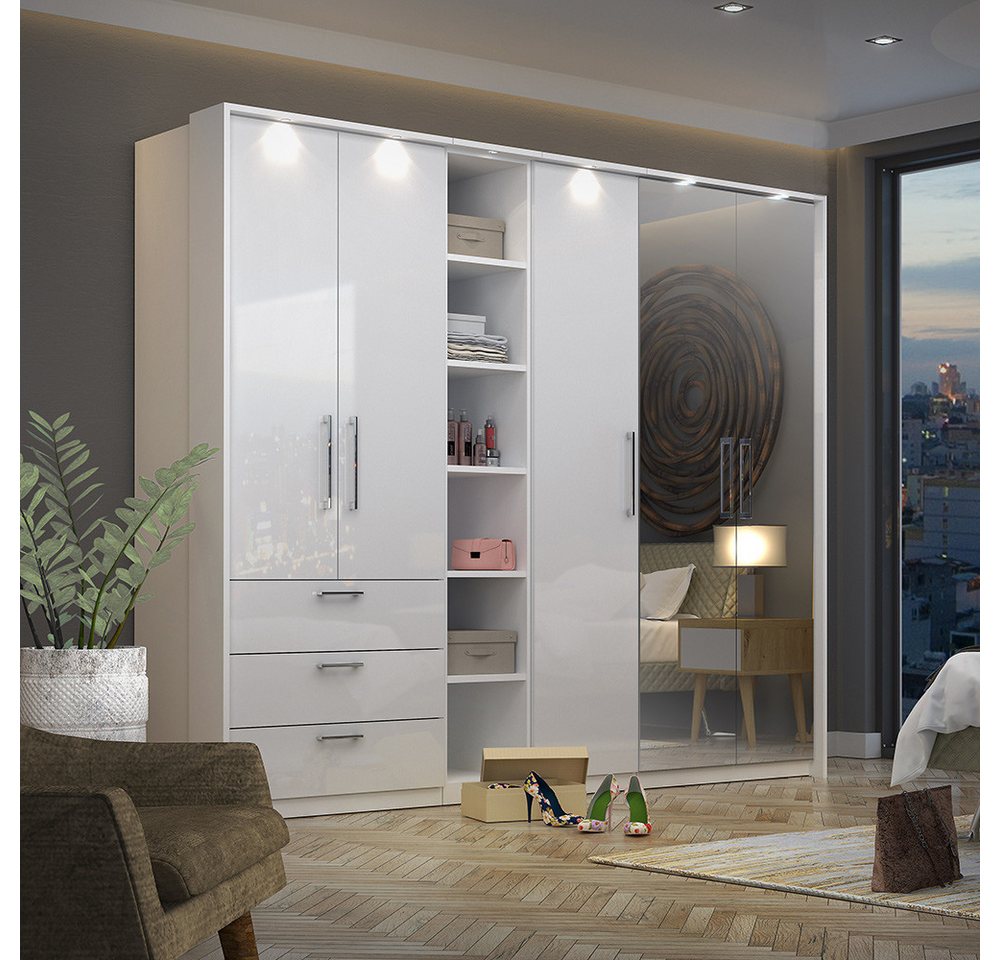 Lomadox Kleiderschrank OLMO-83 weiß, Fronten Hochglanz, Beleuchtung, zwei Spiegelfronten 254 cm breit Lomadox Kleiderschrank OLMO-83 weiß, Fronten Hochglanz, Beleuchtung, zwei Spiegelfronten 254 cm breit von Lomadox