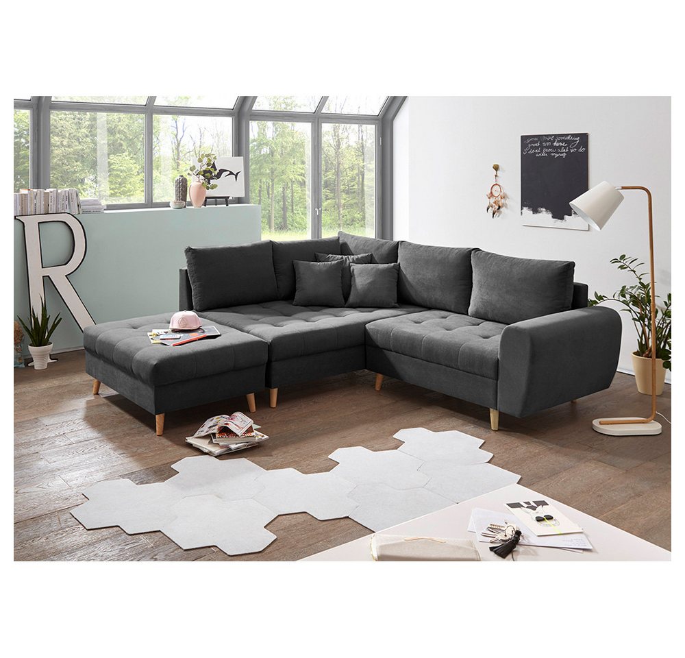 Lomadox Ecksofa AREZZO-09, anthrazit Polstergarnitur inkl. Kissen 249x94x175 cm von Lomadox