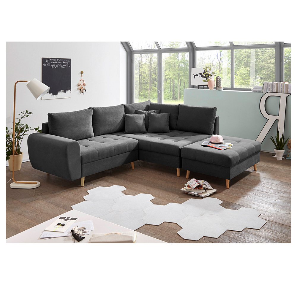 Lomadox Ecksofa AREZZO-09, anthrazit Polstergarnitur inkl. Kissen 249x94x175 cm von Lomadox