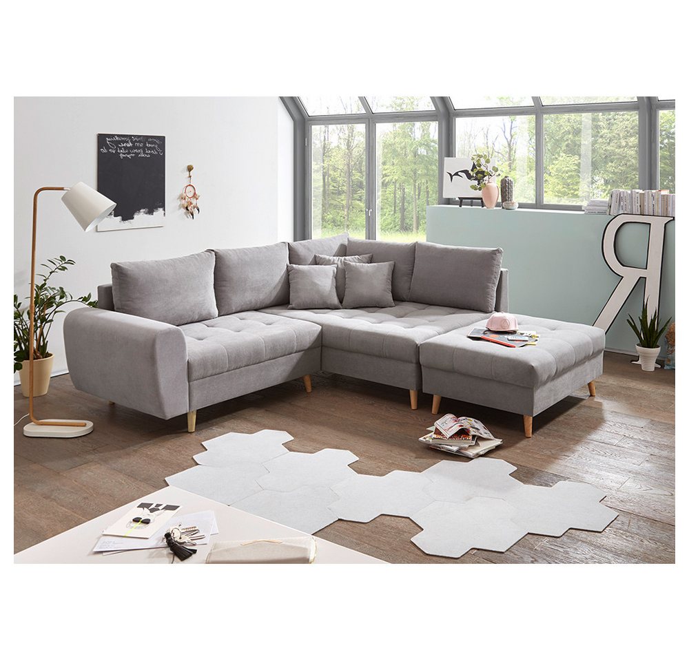 Lomadox Ecksofa AREZZO-09, hellgrau Polstergarnitur inkl. Kissen 249x94x175 cm von Lomadox