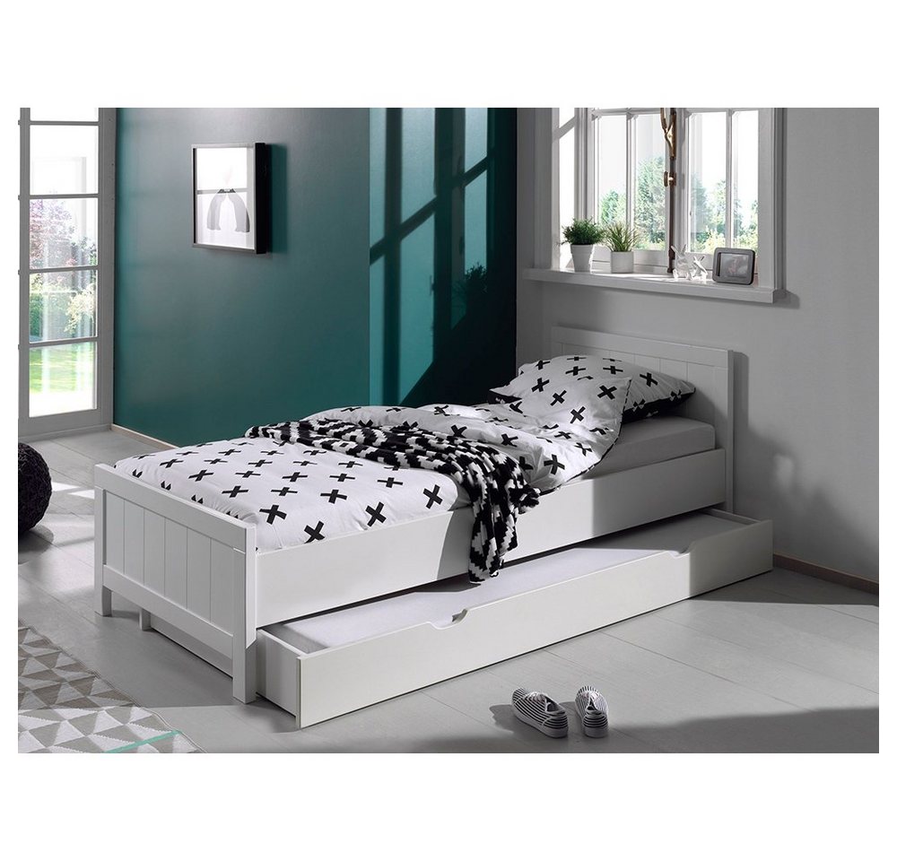 Lomadox Einzelbett CANNES-12, Jugendzimmerbett mit Bettschublade in weiß lackiert, : 96/77/208 cm von Lomadox