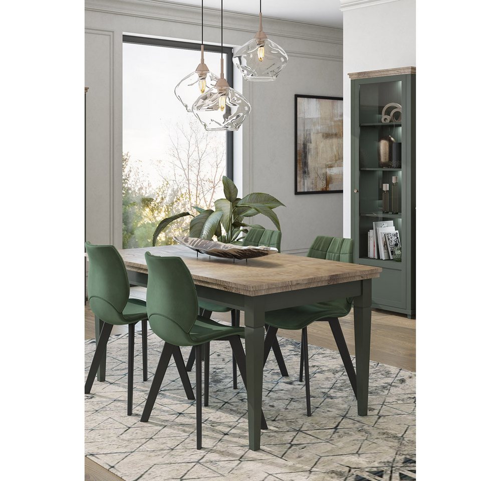 Lomadox Esszimmer-Set EPSOM-83, (Spar-Set, 2-St), Esszimmer Tisch mit Landhausstil in grün mit Lefkas Eiche Nb. von Lomadox