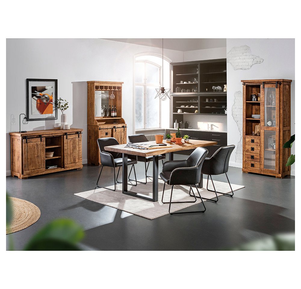 Lomadox Esszimmer-Set KARLSTAD-123, (Spar-Set, 4-St), aus Mangoholz, mit Sideboard, Esstisch 180x90cm, Kommode, Vitrine von Lomadox