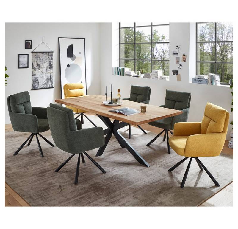 Lomadox Essgruppe NEWBURGH-119, (Spar-Set, 7-tlg), Esstisch Eiche massiv mit 6 Stühlen von Lomadox