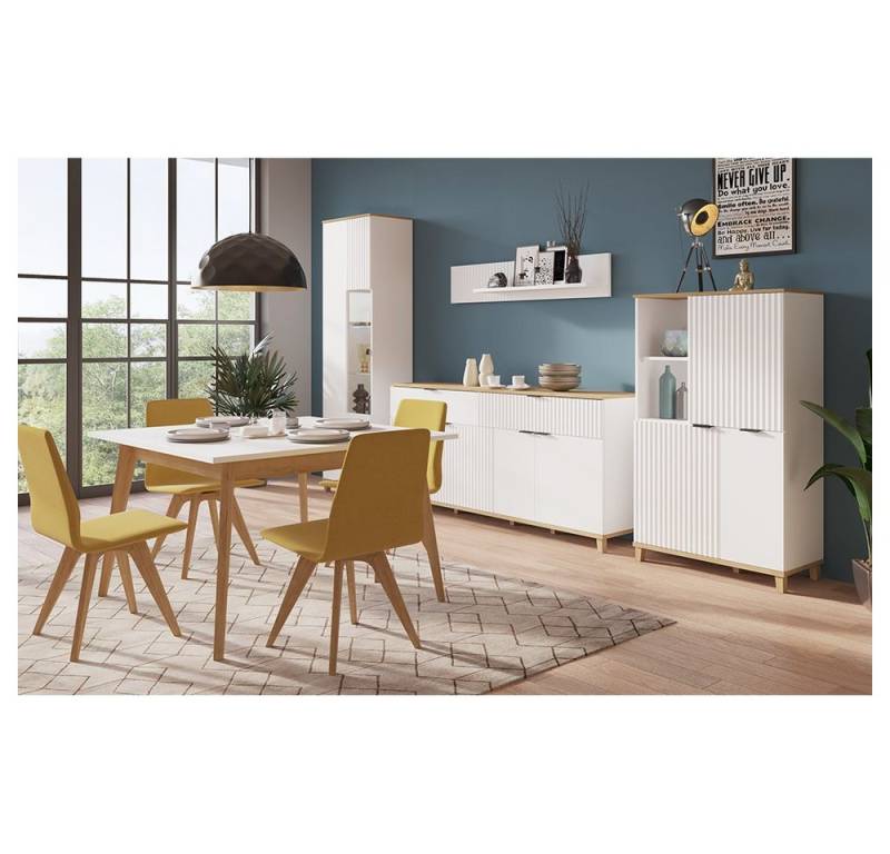 Lomadox Esszimmer-Set PLYMOUTH-129, (Spar-Set, 5-St), mit ausziehbarem Esstisch 120-160 cm in weiß mit Eiche Nb. von Lomadox