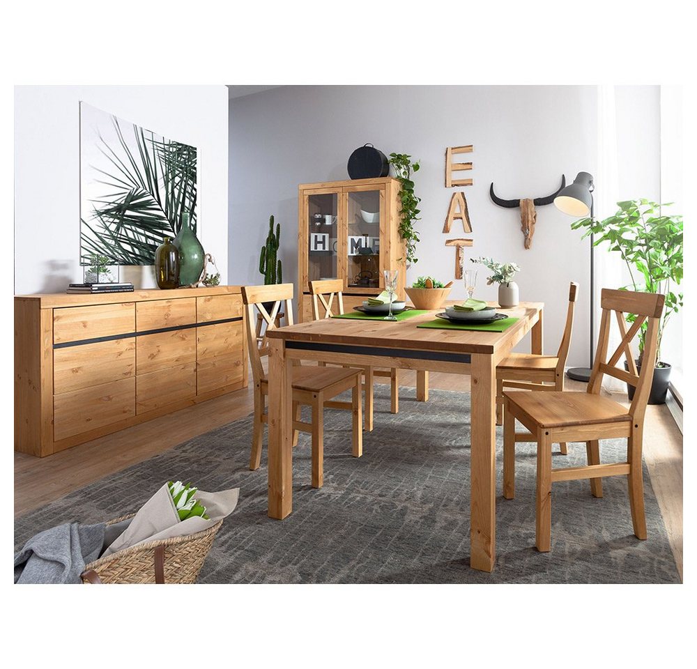 Lomadox Esszimmer-Set WILSON-69, (Spar-Set, 3-St), in eichefarbig Kiefer Massivholz, Esstisch, Vitrine, Sideboard von Lomadox