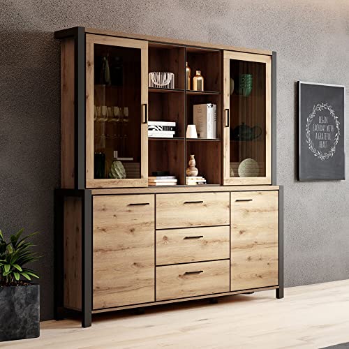Lomadox Esszimmer Buffetschrank Set in Taurus Eiche Nb. mit LED Beleuchtung, B/H/T: ca. 180/200/41 cm von Lomadox