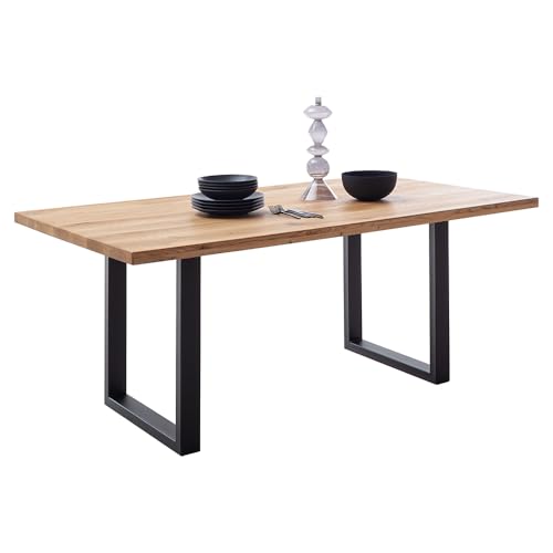 Lomadox Esszimmer Massivholz-Esstisch Tisch 180x100 cm in Wildeiche massiv geölt mit U-Gestell und gerader Kante, Echtholz von Lomadox