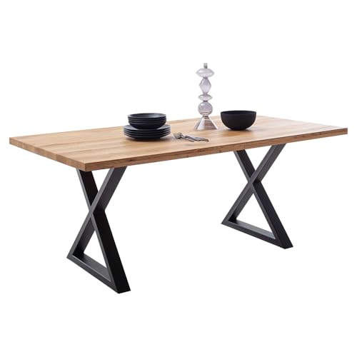 Lomadox Esszimmer Massivholz-Esstisch Tisch 200x100 cm in Wildeiche massiv geölt mit X-Gestell und gerader Kante, Echtholz von Lomadox