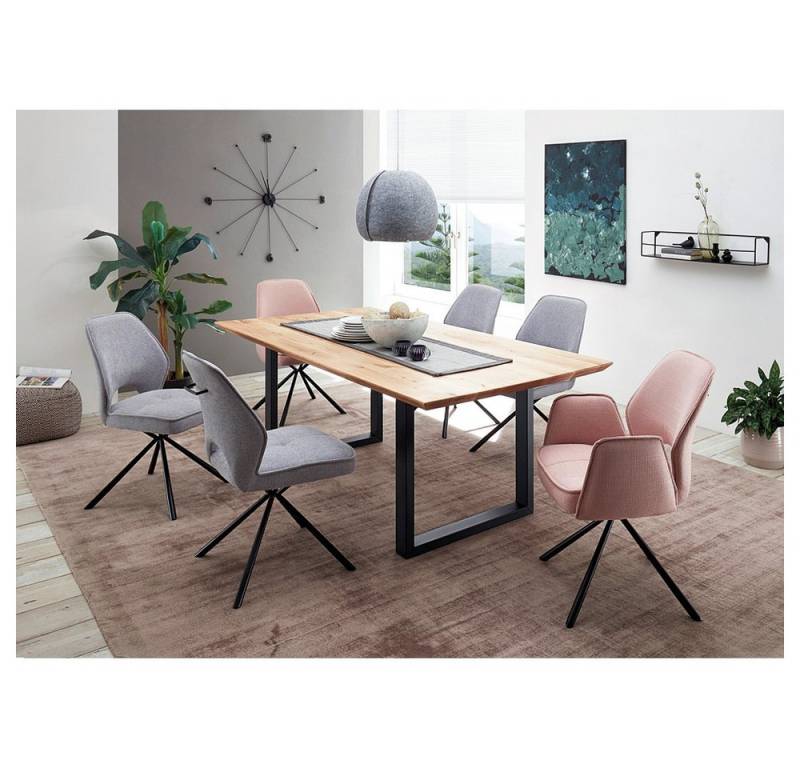Lomadox Esszimmer-Set AMSTERDAM-119, (Spar-Set, 7-St), Massivholz Sitzgruppe Stühle grau und rosa Tischplatte Eiche von Lomadox