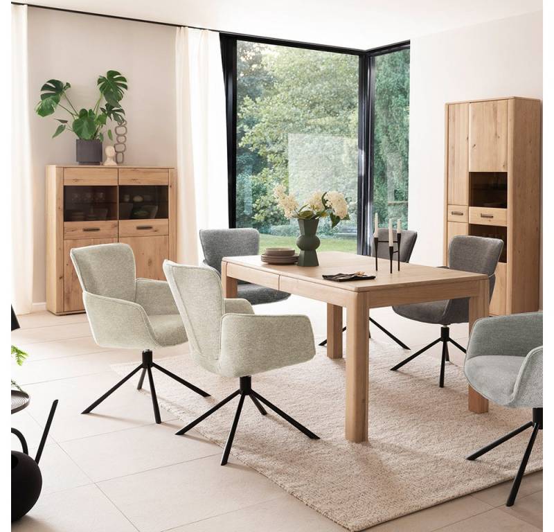 Lomadox Esszimmer-Set ANCONA-05, (Spar-Set, 3-St., Highboard Vitrine Esstisch), Essgruppe mit ausziehbarem Tisch (160/210/260cm), Eiche teilmassiv von Lomadox