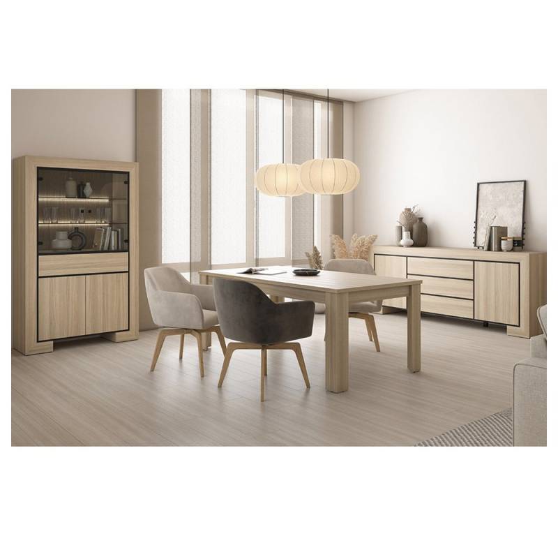 Lomadox Esszimmer-Set CERIALE-83, (Spar-Set, 3-St., Esstisch Sideboard Vitrine), in Eiche, inkl. LED-Beleuchtung, grifflos, modern von Lomadox