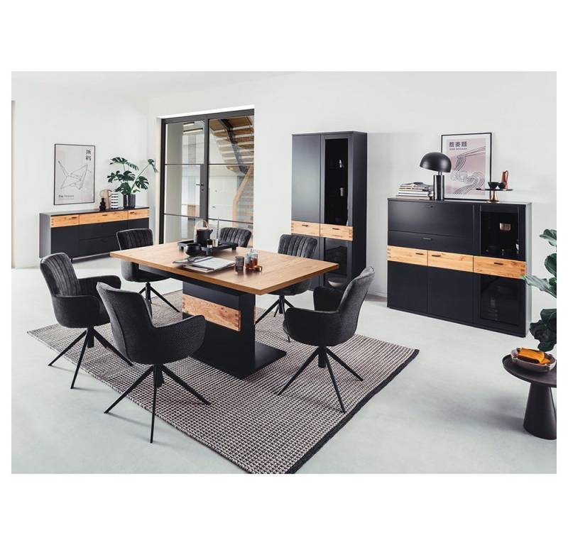 Lomadox Esszimmer-Set CHAPLEAU-05, (Spar-Set, 4-St), mit Ausziehtisch (180/230/280cm) in schwarzgrau mit Wildeiche massiv von Lomadox