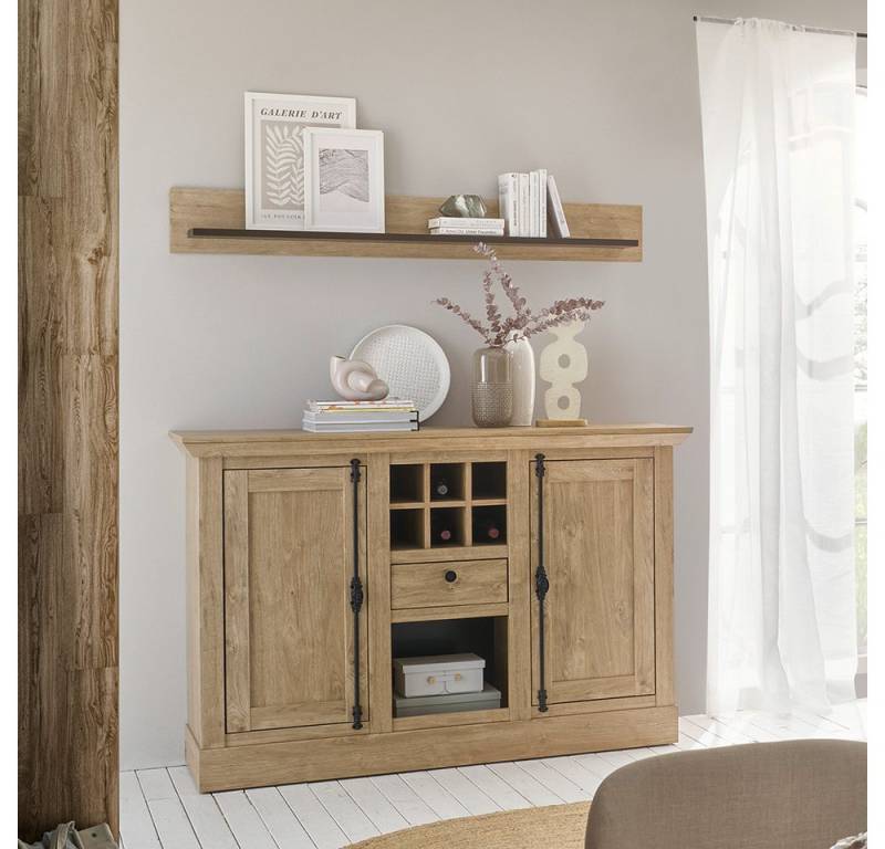 Lomadox Esszimmer-Set COLBY-61, (Spar-Set, 2-St., Sideboard Wandregal), in Eiche mit schwarzen Griffen, Landhausstil von Lomadox